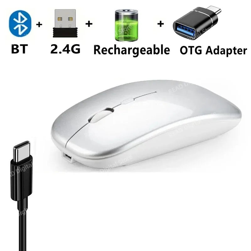 2025New Rechargeable Wireless Mouse Bluetooth-compatible 2.4GHz Dual Modes Computer Mice with Nano Receiver for PC Laptop