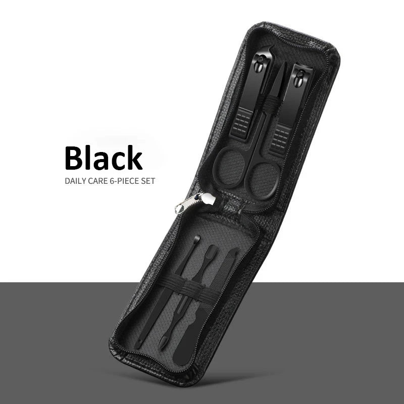 scissors set, Ear pick nail clipper tool, household nail clippers stainless steel pedicure knife,Green 6,piece set