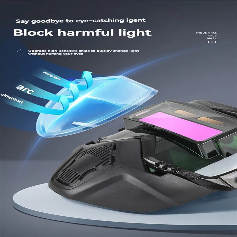 Automatic dimming welding glasses work protection equipment face mask adjustable belt type impact resistant welding machine face