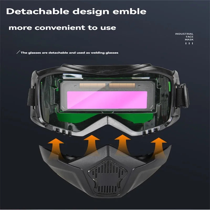 Automatic dimming welding glasses work protection equipment face mask adjustable belt type impact resistant welding machine face